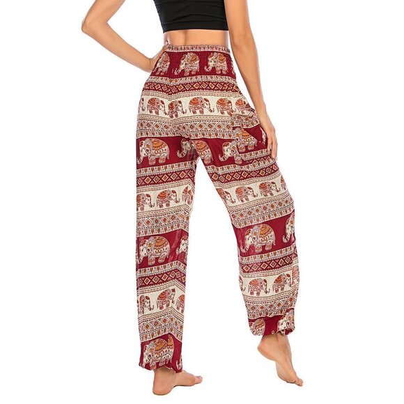 Angkor Burgundy Elephant Pants Flowy Boho Pants Size Small - Picture 12 of 12